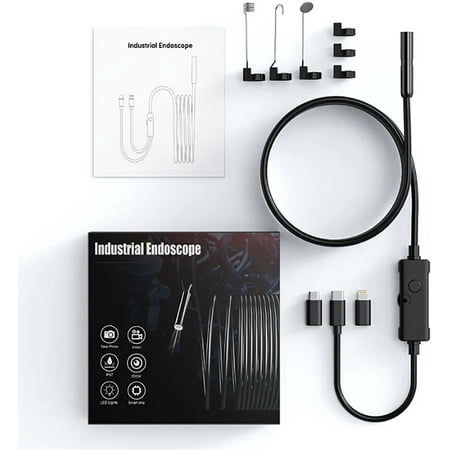 Flexscope Pro – Plug & View Inspection Cam with 5m Bendable Cable and Swappable Tool Tips, Endoscope Camera with Light, Waterproof Boroscope Inspection Tools with 8 LED Lights for iOS & Android(3.5m)