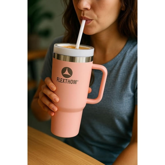 Flexthom - Quencher H2.0 Stainless Steel Vacuum Insulated Tumbler with Lid and Straw | 40oz Reusable Travel Mug for Water, Iced Tea, Coffee, and More | (Rose Quartz)