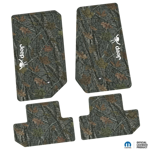 Flextread Floor Mats for 07-13 Jeep Wrangler JK 2-Door - Mopar Licensed Factory Fit - Rugged Woods Camouflage w/ White Jeep Wave & Wheel Insert - 100% Made in USA