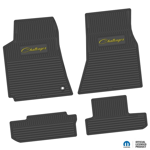 Flextread Floor Mats for 08-10 Dodge Challenger RWD - Mopar Licensed Factory Fit - Black w/ Yellow Challenger Script Insert - Custom Vintage - 100% Made in USA