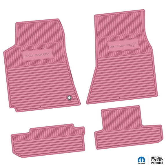 Flextread Floor Mats for 08-10 Dodge Challenger RWD - Mopar Licensed Factory Fit - Pink w/ Dodge w/ Stripes Insert - Custom Vintage - 100% Made in USA