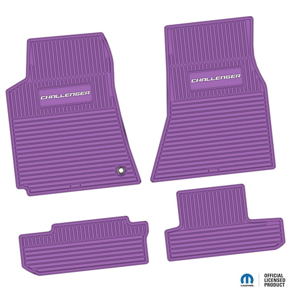 Flextread Floor Mats for 08-10 Dodge Challenger RWD - Mopar Licensed Factory Fit - Purple w/ White Challenger Insert - Custom Vintage - 100% Made in USA