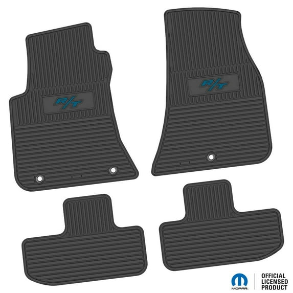 Flextread Floor Mats for 11-24 Dodge Challenger RWD - Mopar Licensed Factory Fit - Black w/ Blue R/T (08-14 Style) Insert - Custom Vintage - 100% Made in USA