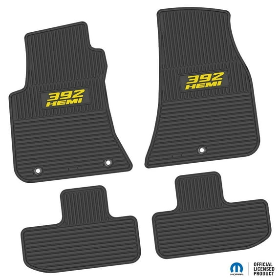 Flextread Floor Mats for 11-24 Dodge Challenger RWD - Mopar Licensed Factory Fit - Black w/ Yellow 392 HEMI Insert - Custom Vintage - 100% Made in USA