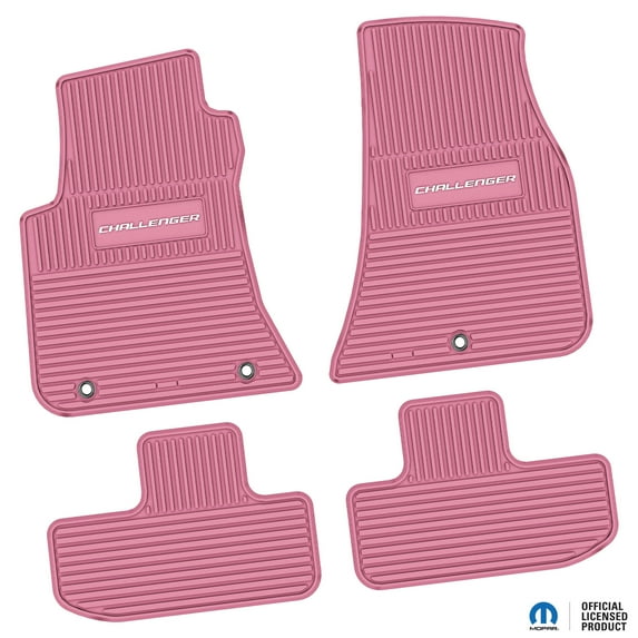 Flextread Floor Mats for 11-24 Dodge Challenger RWD - Mopar Licensed Factory Fit - Pink w/ White Challenger Insert - Custom Vintage - 100% Made in USA