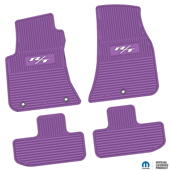 Flextread Floor Mats for 11-24 Dodge Challenger RWD - Mopar Licensed Factory Fit - Purple w/ White R/T (15-23 Style) Insert - Custom Vintage - 100% Made in USA