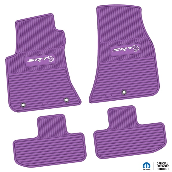 Flextread Floor Mats for 11-24 Dodge Challenger RWD - Mopar Licensed Factory Fit - Purple w/ White SRT Hellcat Insert - Custom Vintage - 100% Made in USA
