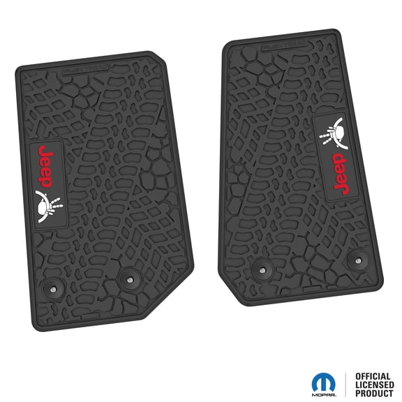 Flextread Floor Mats for 14-18 Jeep Wrangler JK 2-Door - Mopar Licensed Factory Fit - Black w/ Red & White Jeep Wave & Wheel Insert - 100% Made in USA