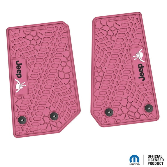 Flextread Floor Mats for 14-18 Jeep Wrangler JK 2-Door - Mopar Licensed Factory Fit - Pink w/ Black & White Jeep Wave & Wheel Insert - 100% Made in USA