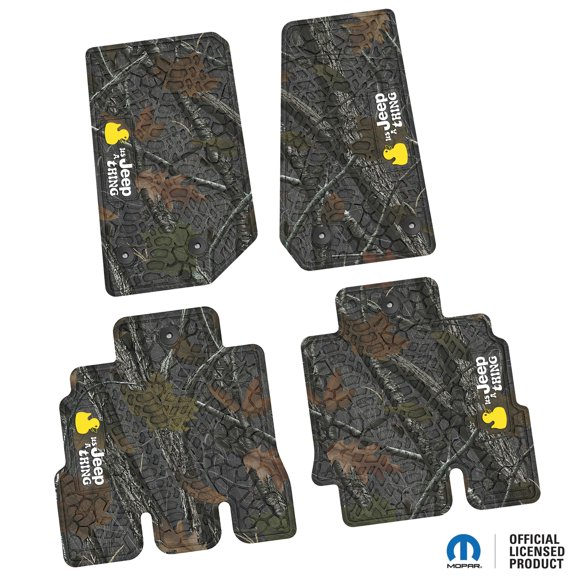 Flextread Floor Mats for 14-18 Jeep Wrangler JKU 4-Door - Mopar Licensed Factory Fit - Rugged Woods Camouflage w/ It's a Jeep Thing Insert - 100% Made in USA