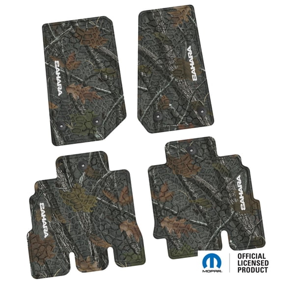Flextread Floor Mats for 14-18 Jeep Wrangler JKU 4-Door - Mopar Licensed Factory Fit - Rugged Woods Camouflage w/ White Sahara Insert - 100% Made in USA