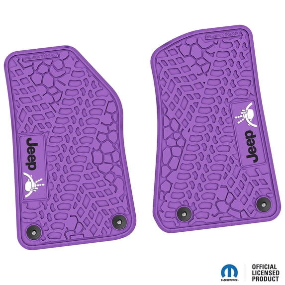 Flextread Floor Mats for 18-24 Jeep Wrangler JL, Gladiator & 4xe - Mopar Licensed Factory Fit - Purple w/ Black & White Jeep Wave & Wheel Insert - 100% Made in USA