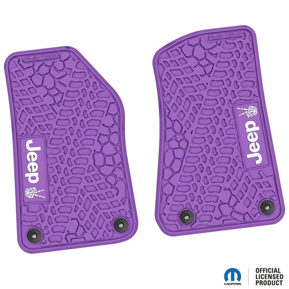 Flextread Floor Mats for 18-24 Jeep Wrangler JL, Gladiator & 4xe - Mopar Licensed Factory Fit - Purple w/ White Jeep Peace Sign Insert - 100% Made in USA