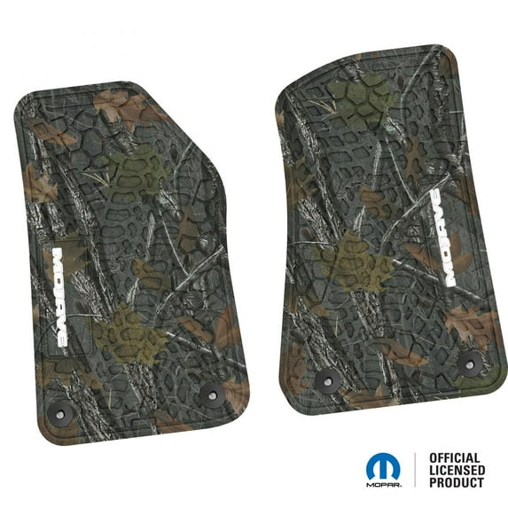 Flextread Floor Mats for 18-24 Jeep Wrangler JL, Gladiator & 4xe - Mopar Licensed Factory Fit - Rugged Woods Camouflage w/ White Mojave Insert - 100% Made in USA