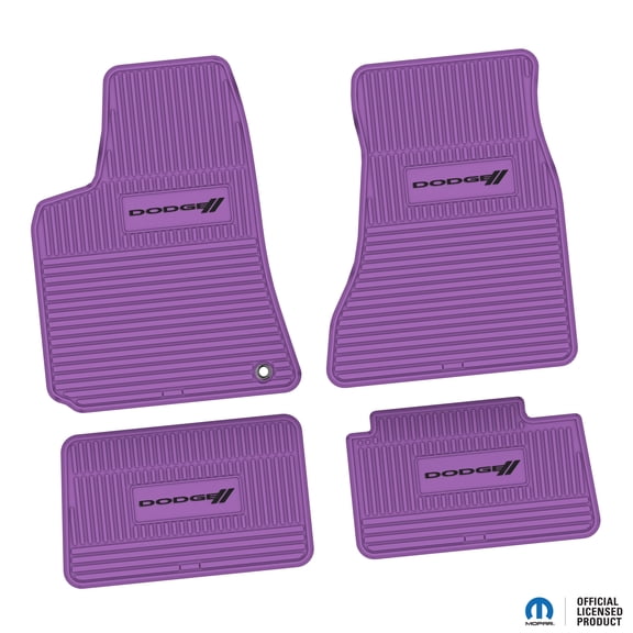 Flextread Floor Mats for 06-10 Dodge Charger RWD - Mopar Licensed Factory Fit - Purple w/ Black Dodge and Stripes Insert - 100% Made in USA