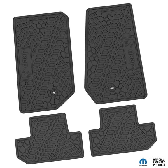 Flextread Floor Mats for 07-13 Jeep Wrangler JK 2-Door - Mopar Licensed Factory Fit - Black w/ Jeep Wave Insert - 100% Made in USA