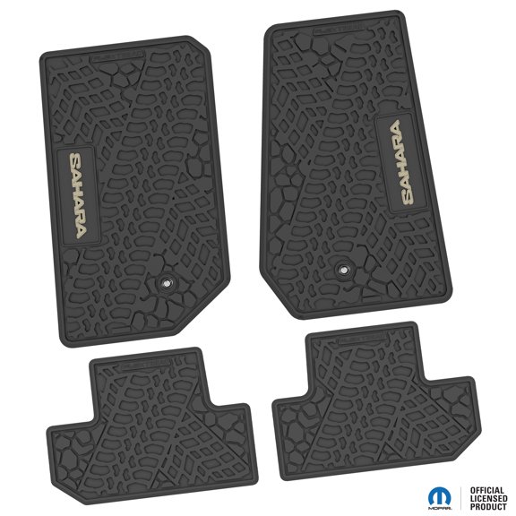 Flextread Floor Mats for 07-13 Jeep Wrangler JK 2-Door - Mopar Licensed Factory Fit - Black w/ Tan Sahara Insert - 100% Made in USA