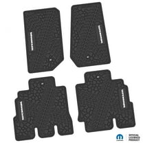 Flextread Floor Mats for 07-13 Jeep Wrangler JKU 4-Door - Mopar Licensed Factory Fit - Black w/ White Wrangler Insert - 100% Made in USA
