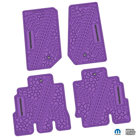 Flextread Floor Mats for 07-13 Jeep Wrangler JKU 4-Door - Mopar Licensed Factory Fit - Purple w/ Black Wrangler Insert - 100% Made in USA