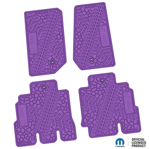 Flextread Floor Mats for 07-13 Jeep Wrangler JKU 4-Door - Mopar Licensed Factory Fit - Purple w/ Jeep Wave Insert - 100% Made in USA
