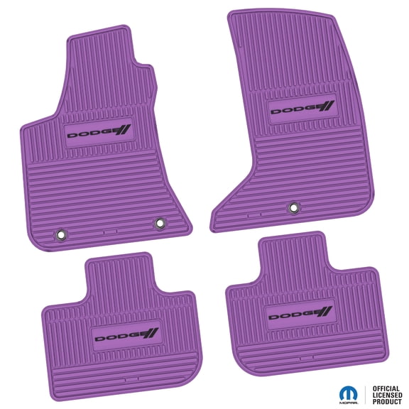 Flextread Floor Mats for 11-23 Dodge Charger AWD - Mopar Licensed Factory Fit - Purple w/ Black Dodge and Stripes Insert - 100% Made in USA