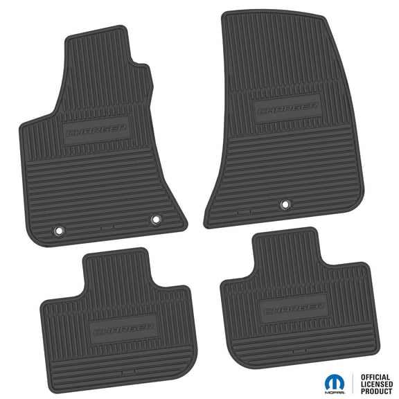Flextread Floor Mats for 11-23 Dodge Charger RWD - Mopar Licensed Factory Fit - Black w/ Charger Insert - 100% Made in USA