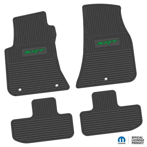 Flextread Floor Mats for 11-24 Dodge Challenger RWD - Mopar Licensed Factory Fit - Black w/ Green SRT Insert - Custom Vintage - 100% Made in USA