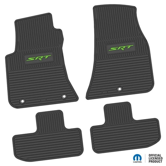 Flextread Floor Mats for 11-24 Dodge Challenger RWD - Mopar Licensed Factory Fit - Black w/ Lime SRT Insert - Custom Vintage - 100% Made in USA