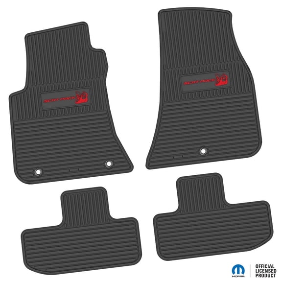 Flextread Floor Mats for 11-24 Dodge Challenger RWD - Mopar Licensed Factory Fit - Black w/ Red Scat Pack Insert - Custom Vintage - 100% Made in USA