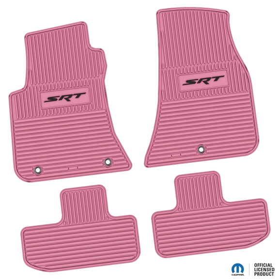 Flextread Floor Mats for 11-24 Dodge Challenger RWD - Mopar Licensed Factory Fit - Pink w/ Black SRT Insert - Custom Vintage - 100% Made in USA