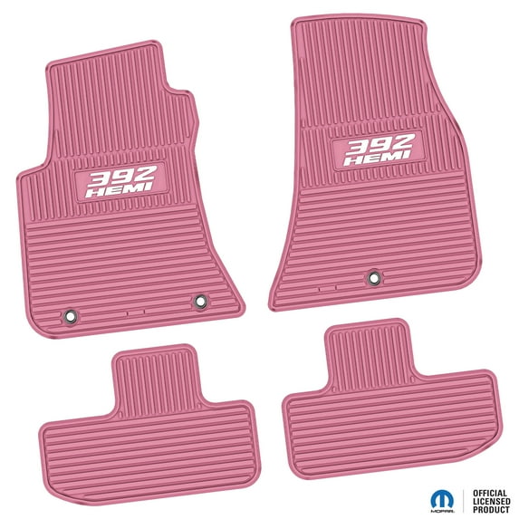 Flextread Floor Mats for 11-24 Dodge Challenger RWD - Mopar Licensed Factory Fit - Pink w/ White 392 HEMI Insert - Custom Vintage - 100% Made in USA