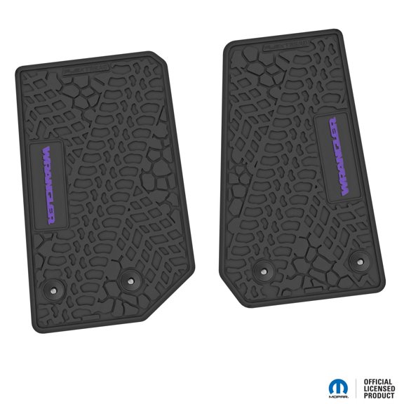 Flextread Floor Mats for 14-18 Jeep Wrangler JK 2-Door - Mopar Licensed Factory Fit - Black w/ Purple Wrangler Insert - 100% Made in USA