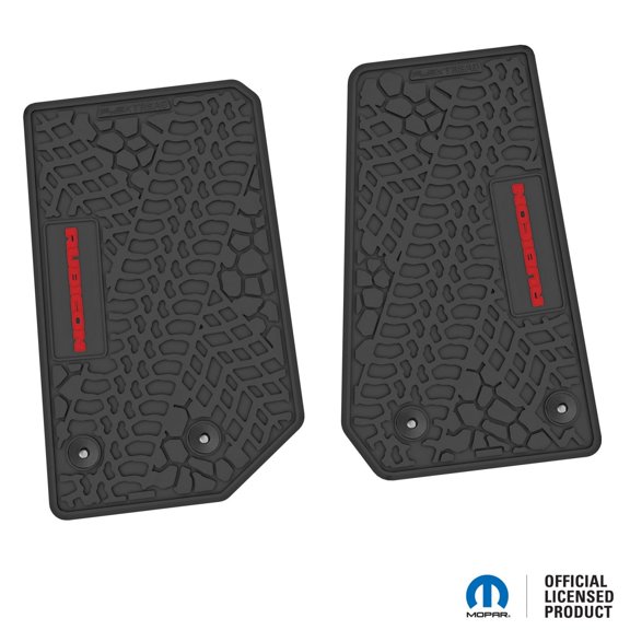 Flextread Floor Mats for 14-18 Jeep Wrangler JK 2-Door - Mopar Licensed Factory Fit - Black w/ Red Rubicon Insert - 100% Made in USA