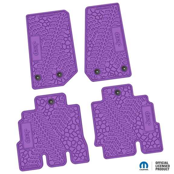 Flextread Floor Mats for 14-18 Jeep Wrangler JKU 4-Door - Mopar Licensed Factory Fit - Purple w/ Jeep Insert - 100% Made in USA