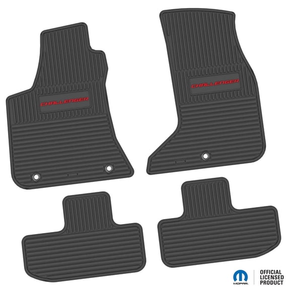 Flextread Floor Mats for 17-24 Dodge Challenger AWD - Mopar Licensed Factory Fit - Black w/ Red Challenger Insert - Custom Vintage - 100% Made in USA