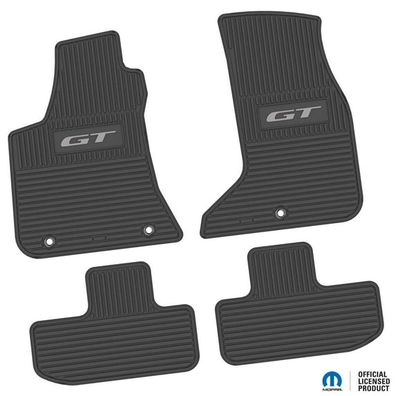 Flextread Floor Mats for 17-24 Dodge Challenger AWD - Mopar Licensed Factory Fit - Black w/ Silver GT Insert - Custom Vintage - 100% Made in USA