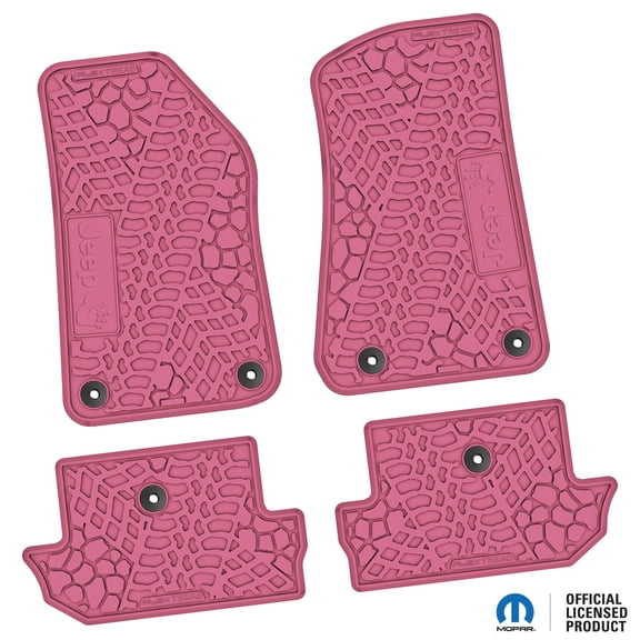 Flextread Floor Mats for 18-24 Jeep Wrangler JL 2-Door - Mopar Licensed Factory Fit - Pink w/ Jeep Wave Insert - 100% Made in USA