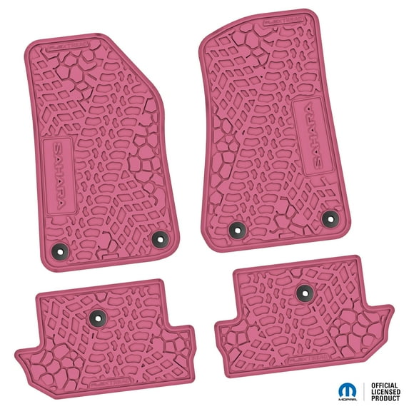 Flextread Floor Mats for 18-24 Jeep Wrangler JL 2-Door - Mopar Licensed Factory Fit - Pink w/ Sahara Insert - 100% Made in USA