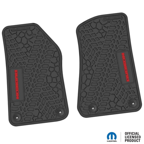 Flextread Floor Mats for 18-24 Jeep Wrangler JL, Gladiator & 4xe - Mopar Licensed Factory Fit - Black w/ Red Rubicon Insert - 100% Made in USA
