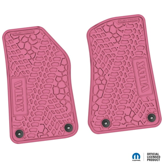 Flextread Floor Mats for 18-24 Jeep Wrangler JL, Gladiator & 4xe - Mopar Licensed Factory Fit - Pink w/ Willys Insert - 100% Made in USA