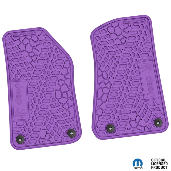 Flextread Floor Mats for 18-24 Jeep Wrangler JL, Gladiator & 4xe - Mopar Licensed Factory Fit - Purple w/ Jeep Wave Insert - 100% Made in USA