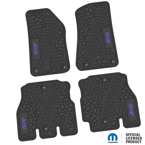 Flextread Floor Mats for 18-24 Jeep Wrangler JLU - Mopar Licensed Factory Fit - Black w/ Purple Jeep Insert - 100% Made in USA