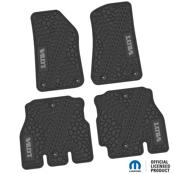 Flextread Floor Mats for 18-24 Jeep Wrangler JLU - Mopar Licensed Factory Fit - Black w/ Silver Willys Insert - 100% Made in USA