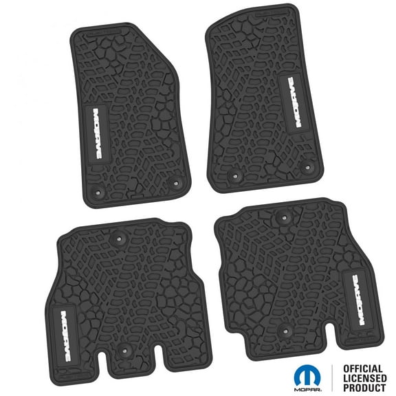Flextread Floor Mats for 18-24 Jeep Wrangler JLU - Mopar Licensed Factory Fit - Black w/ White Mojave Insert - 100% Made in USA