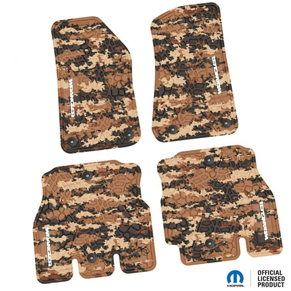 Flextread Floor Mats for 18-24 Jeep Wrangler JLU - Mopar Licensed Factory Fit - Cyberflage w/ White Wrangler Insert - 100% Made in USA