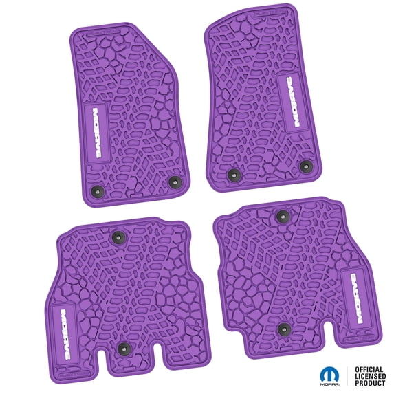Flextread Floor Mats for 18-24 Jeep Wrangler JLU - Mopar Licensed Factory Fit - Purple w/ White Mojave Insert - 100% Made in USA