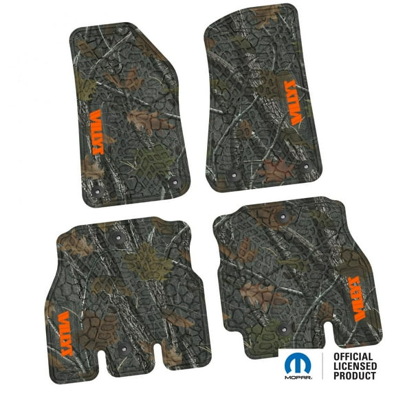 Flextread Floor Mats for 18-24 Jeep Wrangler JLU - Mopar Licensed Factory Fit - Rugged Woods Camouflage w/ Orange Willys Insert - 100% Made in USA