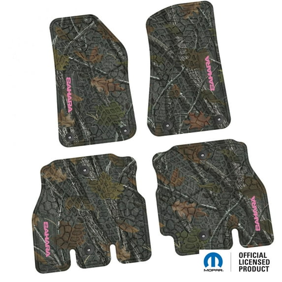 Flextread Floor Mats for 18-24 Jeep Wrangler JLU - Mopar Licensed Factory Fit - Rugged Woods Camouflage w/ Pink Sahara Insert - 100% Made in USA