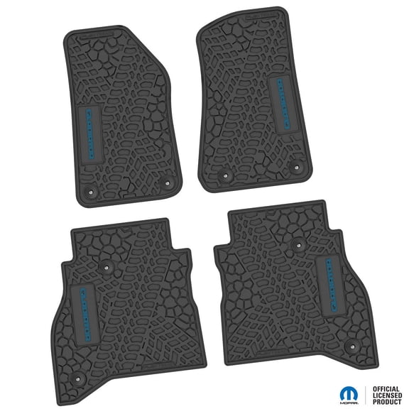 Flextread Floor Mats for 20-24 Jeep Gladiator - Mopar Licensed Factory Fit - Black w/ Blue Gladiator Insert - 100% Made in USA