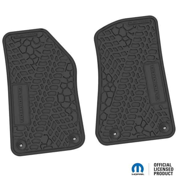 Flextread Floor Mats for 20-24 Jeep Gladiator - Mopar Licensed Factory Fit - Black w/ Gladiator Insert - 100% Made in USA